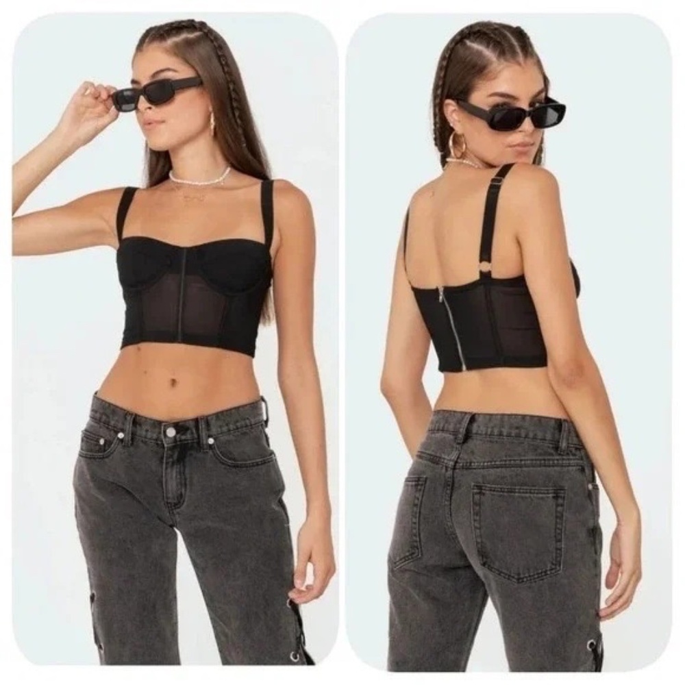 Edikted Black Mesh Corset Top Size XS